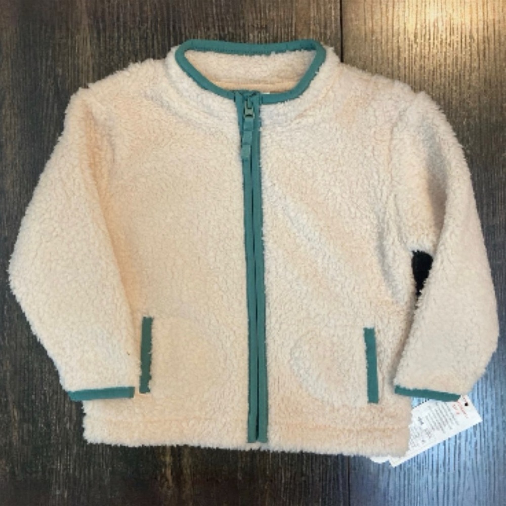 NWT Cat & Jack Cream Fleece Baby Jacket with Green Details size 18 months - Picture 2 of 5